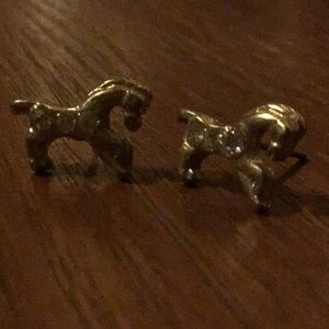 Silver horse earrings… diamonds are fake but three on each horse